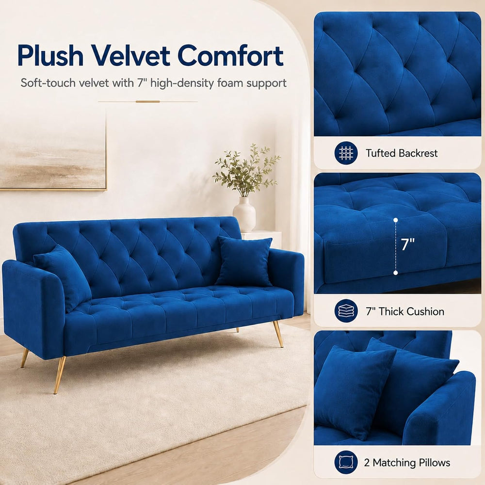 Majnesvon 71" Convertible Folding Sleeper Sofa Couch,Modern Velvet Loves...