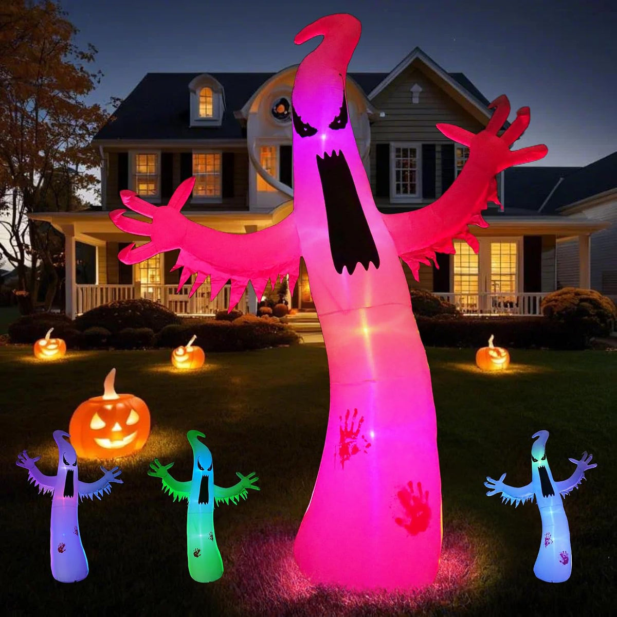 Gardwin 12 FT Halloween Inflatables Ghost Outdoor Decorations, Lighted Blow Up with Built-in Colorful LEDs, Halloween Holiday Decor for Home Yard Garden Front Lawn Indoor Party