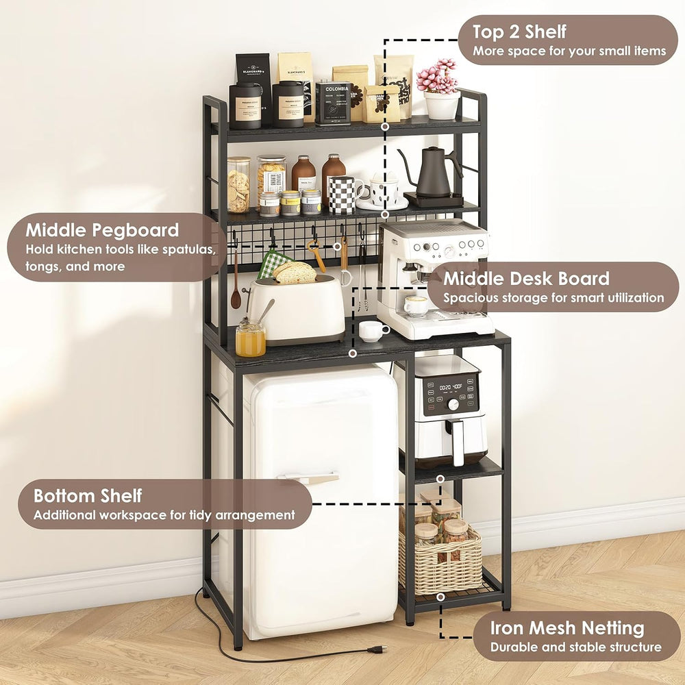 Mini Fridge Stand with Storage, Black Mini Fridge and Microwave Storage Shelf...