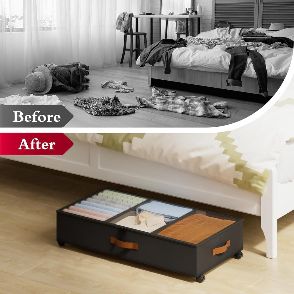 Yecaye Under Bed Storage with Wheels, 2 Pack Under Bed Storage Containers wit...