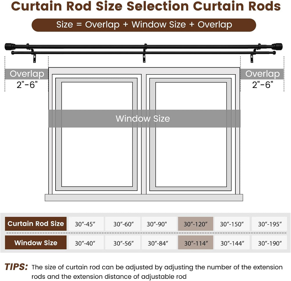 Heavy Duty Double Curtain Rod 84-120 Inch Length, 1 Inch Adjustable Matte Bla...