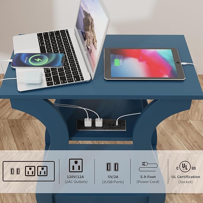 End Tables Living Room, End Table end Table with Charging Station and USB,Nav...