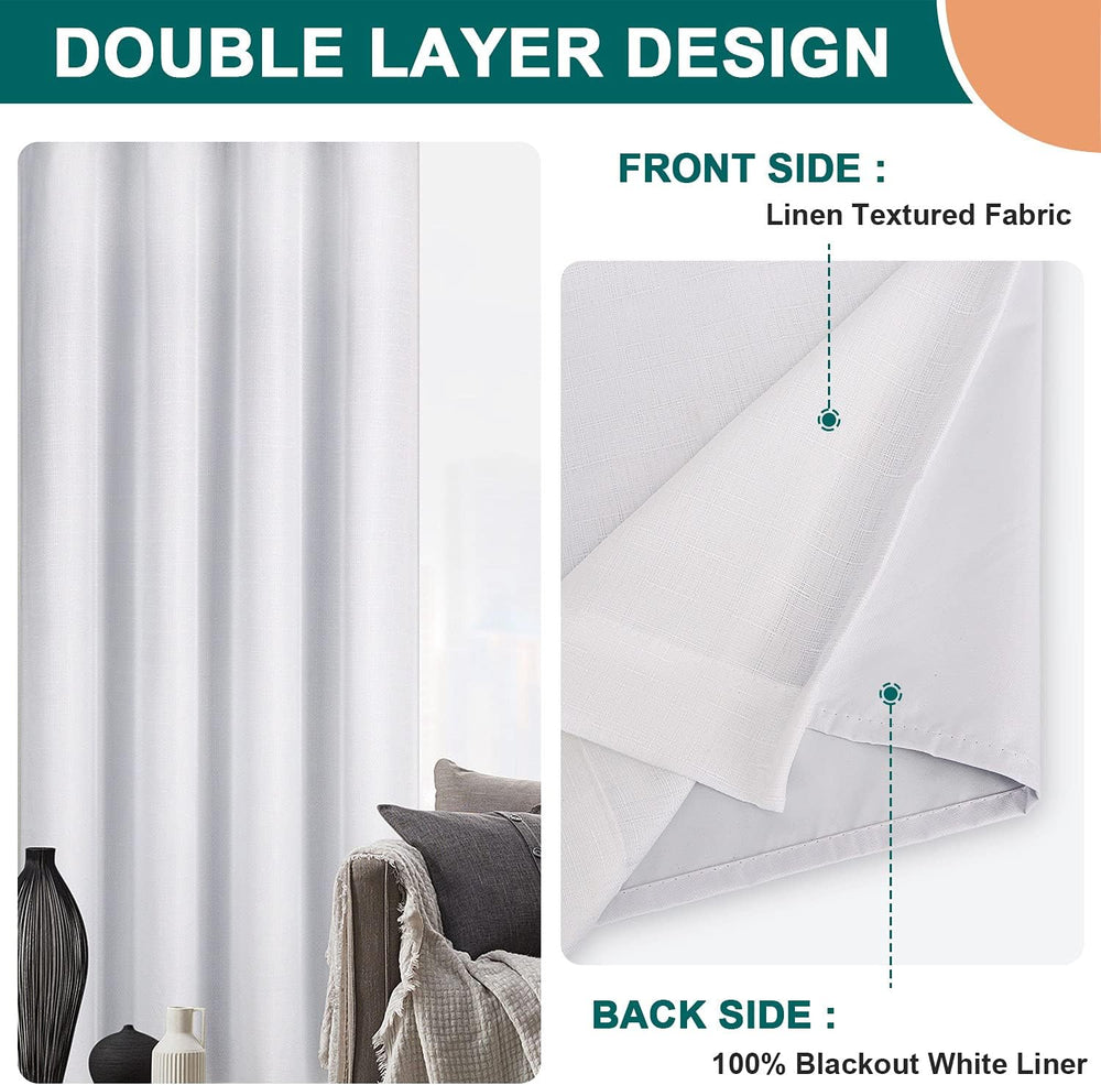Diraysid 100% Blackout White Curtains Linen Curtains for Bedroom Grommet Ther...