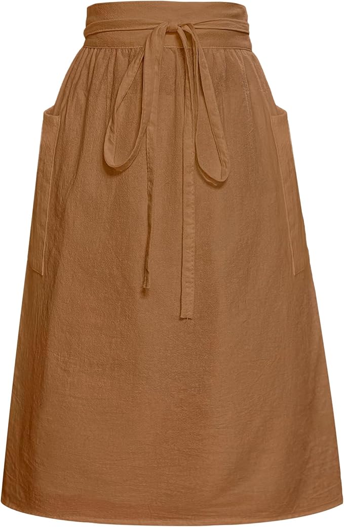 Cotton Linen Half Apron for Women Vintage Waist Apron Ruffle Plain Bright Color by Cityelf