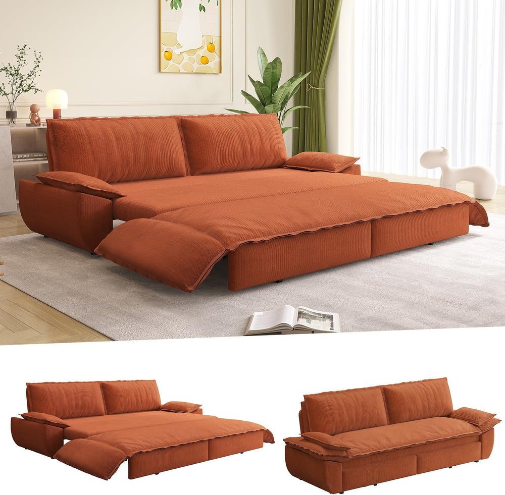 73.2" Futon Sofa Bed Queen Size, 3-in-1 Convertible Sleeper Sofa with Si...
