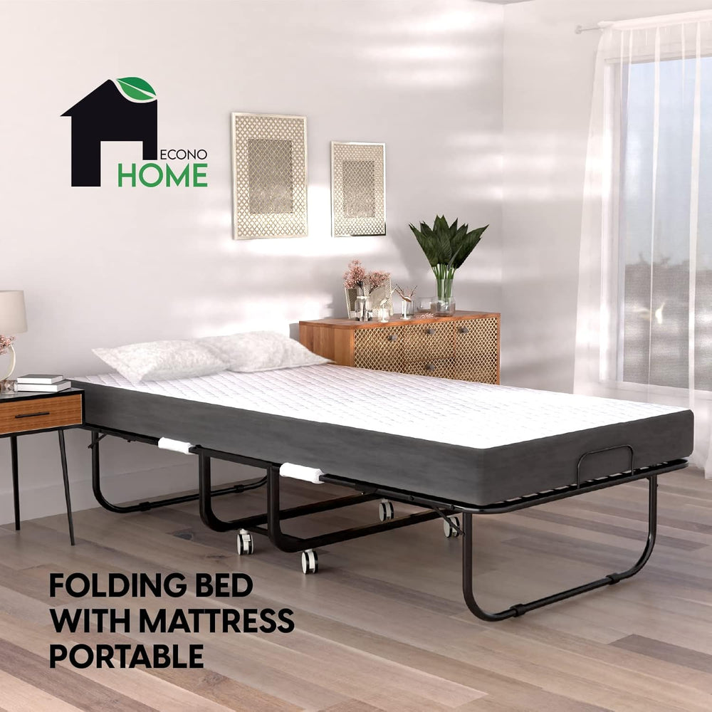 EconoHome Folding Bed with Mattress - 75x31 Cot Size Frame - Portable Rollawa...
