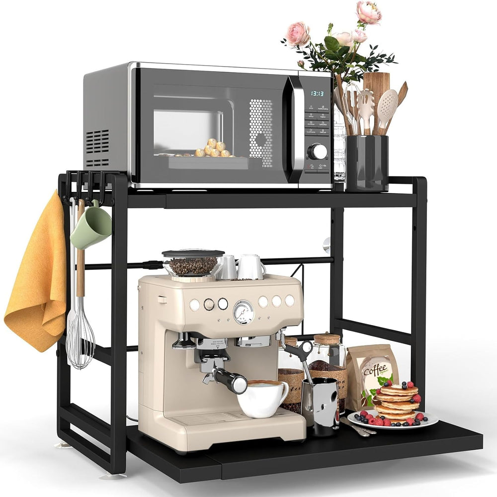 2-Tier Microwave Rack - Height Adjustable & Extendable Kitchen Shelf with...