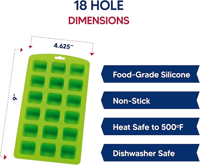HIC Kitchen Silicone 18-Hole Ice Tray, Makes 18 Square Cubes - Image 6