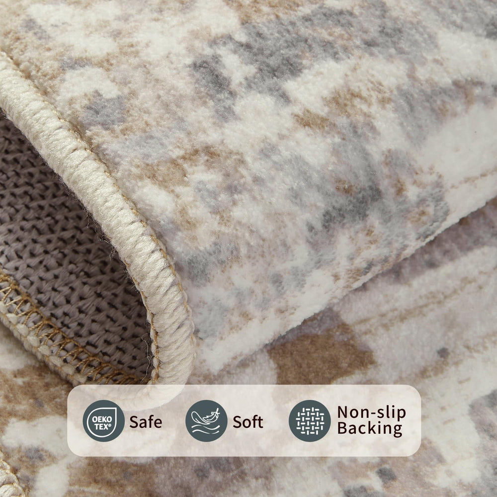 Rugxara 6x9 Area Rugs, Washable Beige Abstract Neutral Rug for Living Room