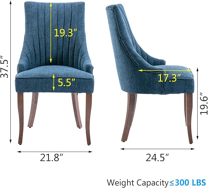 mikibama Linen Dining Chairs Set of 6 Channel Tufted Kitchen Dinner Chair Com...