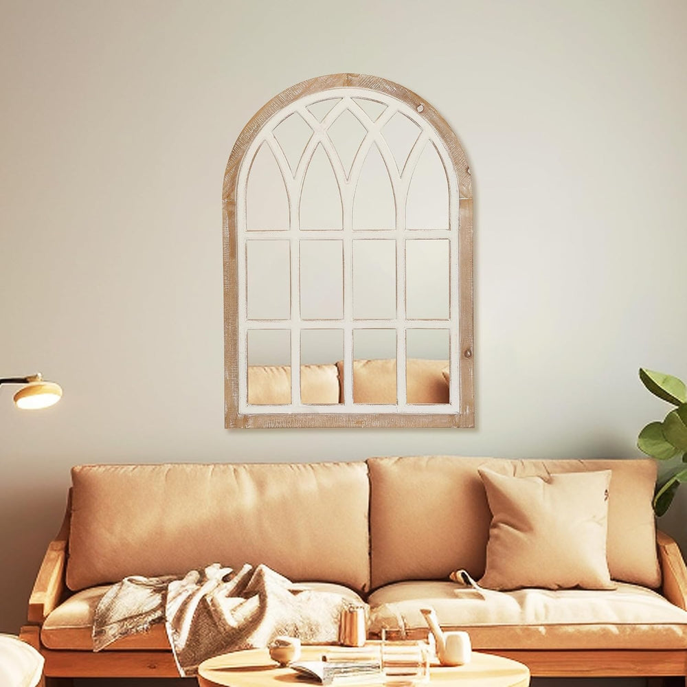 Farmhouse Window Pane Mirror, Large Decorative White Wall Mirror for Living R...