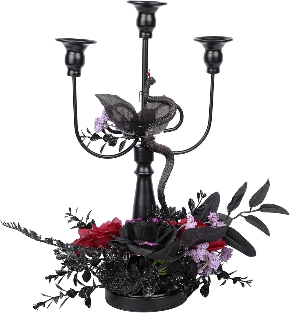 Halloween Candle Holder, 3 Arms Metal Candelabra, Black Candlestick Holder, G...