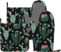 Trendy Cactus Oven Mitts and Pot Holders Sets of 4, Heat Resistant Silicone by Echoserein
