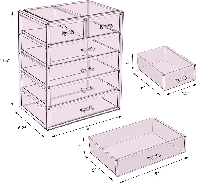 Sorbus Acrylic Makeup Organizer Set, 6-Drawer Vanity & Countertop Cosmetic - Image 3