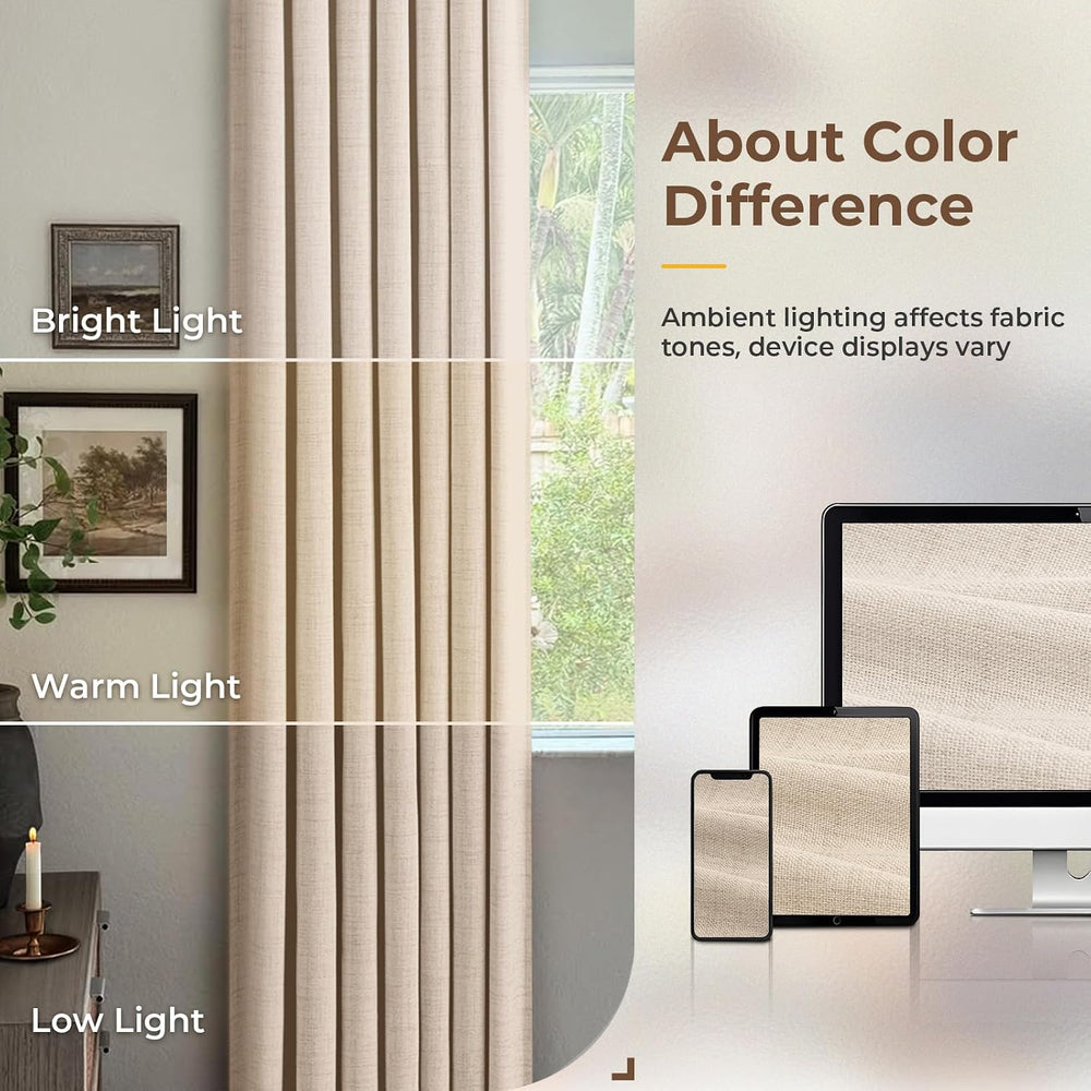 INOVADAY Linen Textured 100% Blackout Sliding Door Curtains 102x84 Oatmeal
