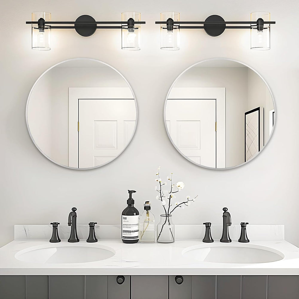 Silver Round Mirror 26 Inch, Wall Circle Mirror for Bathroom, Brush Chrome