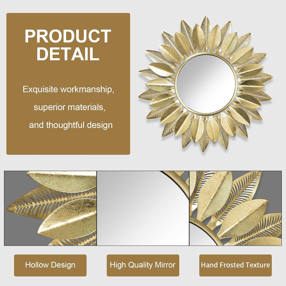 24" Gold Sunburst Decorative Wall Mirror – Handmade Flower Design