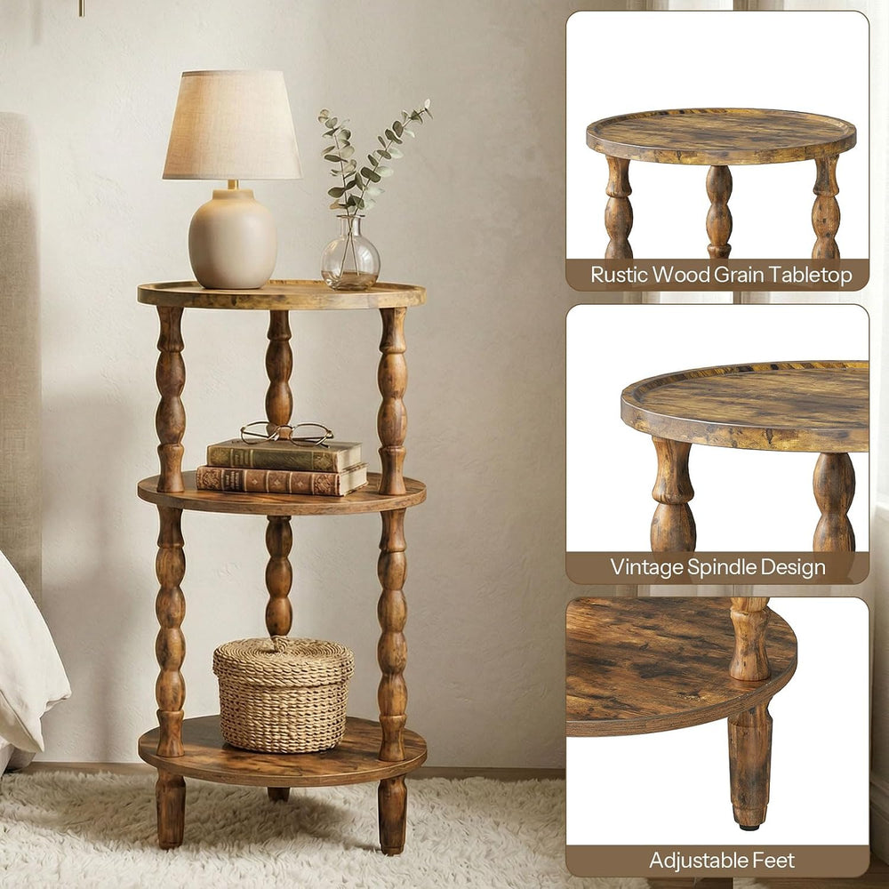 HOOBRO Round Side Table for Small Space, 3-Tier Small Round End Table with Ru...