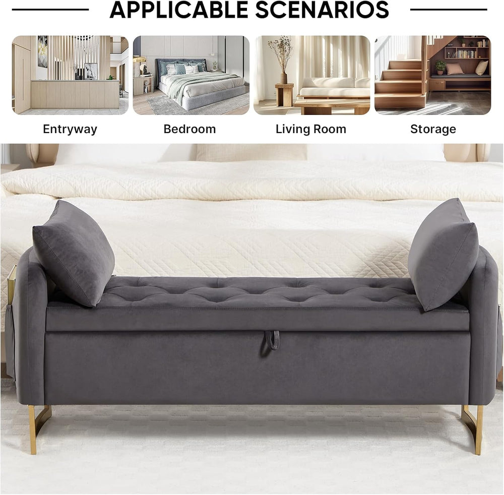 48" End of Bed Bench, Modern Storage Bench for Bedroom Dark Grey