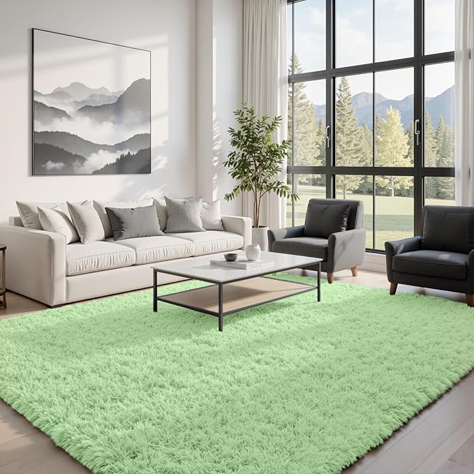 6x9 Area Rugs for Living Room Rug: Soft Fluffy Shag Mint Green Rugs for Bedroom - Image 2