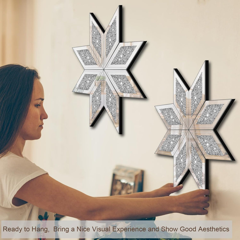 2 Piece Crushed Diamond Decorative Mirror, Silver Crushed Diamond Mirror Deco...
