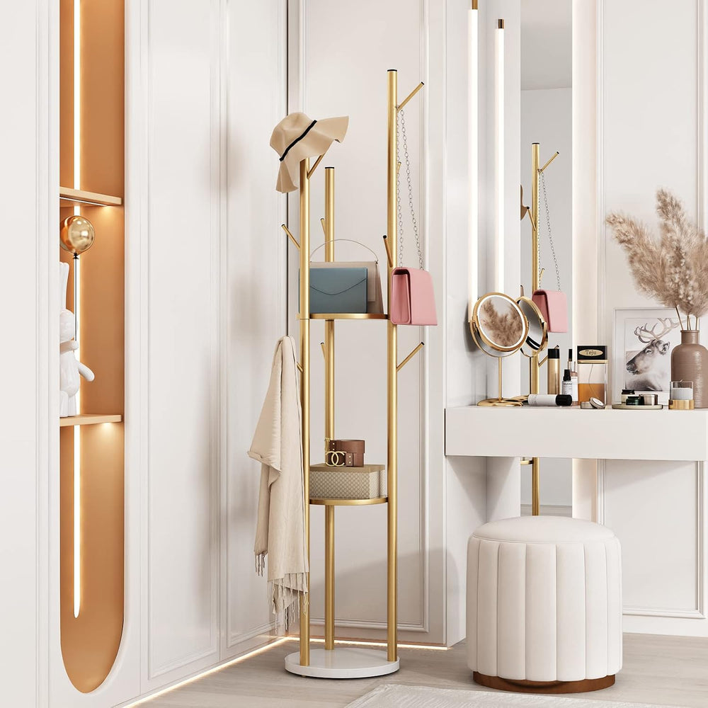 DOORXIFO Metal Gold Coat Racks Freestanding, Coat Hanger Stand, Hall Tree Rac...