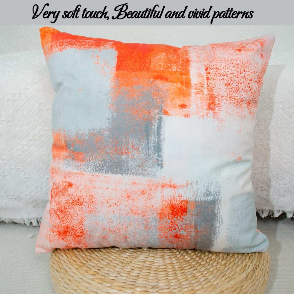 Cushion Cover 40 x 40 cm, Orange Grey White Cushion Covers, Set of 2, Decorat...
