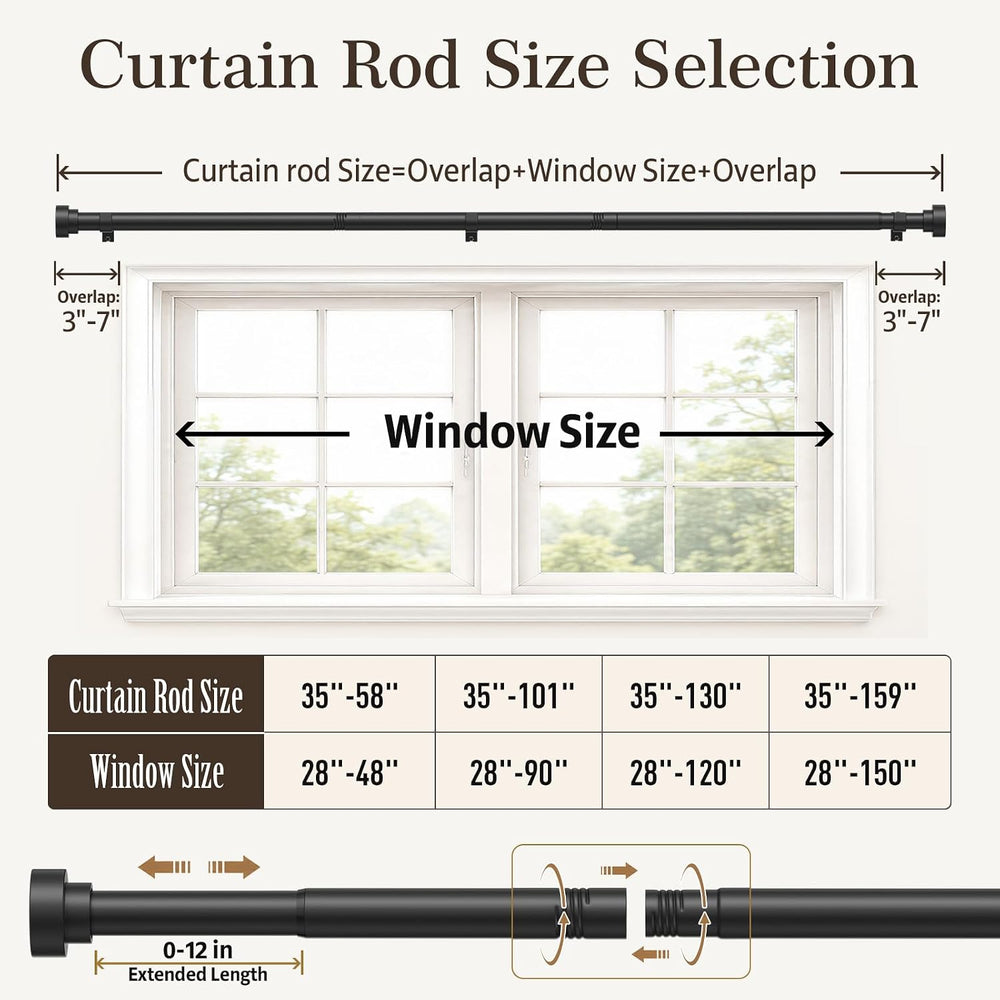 2 Pack Heavy Duty Curtain Rods for Windows 28-90 Inch, Black