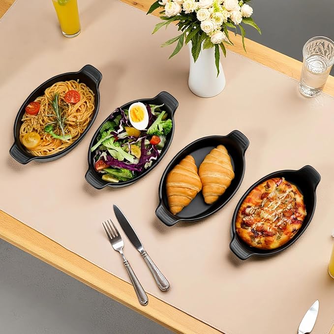 Oval Au Gratin Baking Dishes Set of 4 9" x 5" 19 oz matte black Ceramic Oven - Image 8