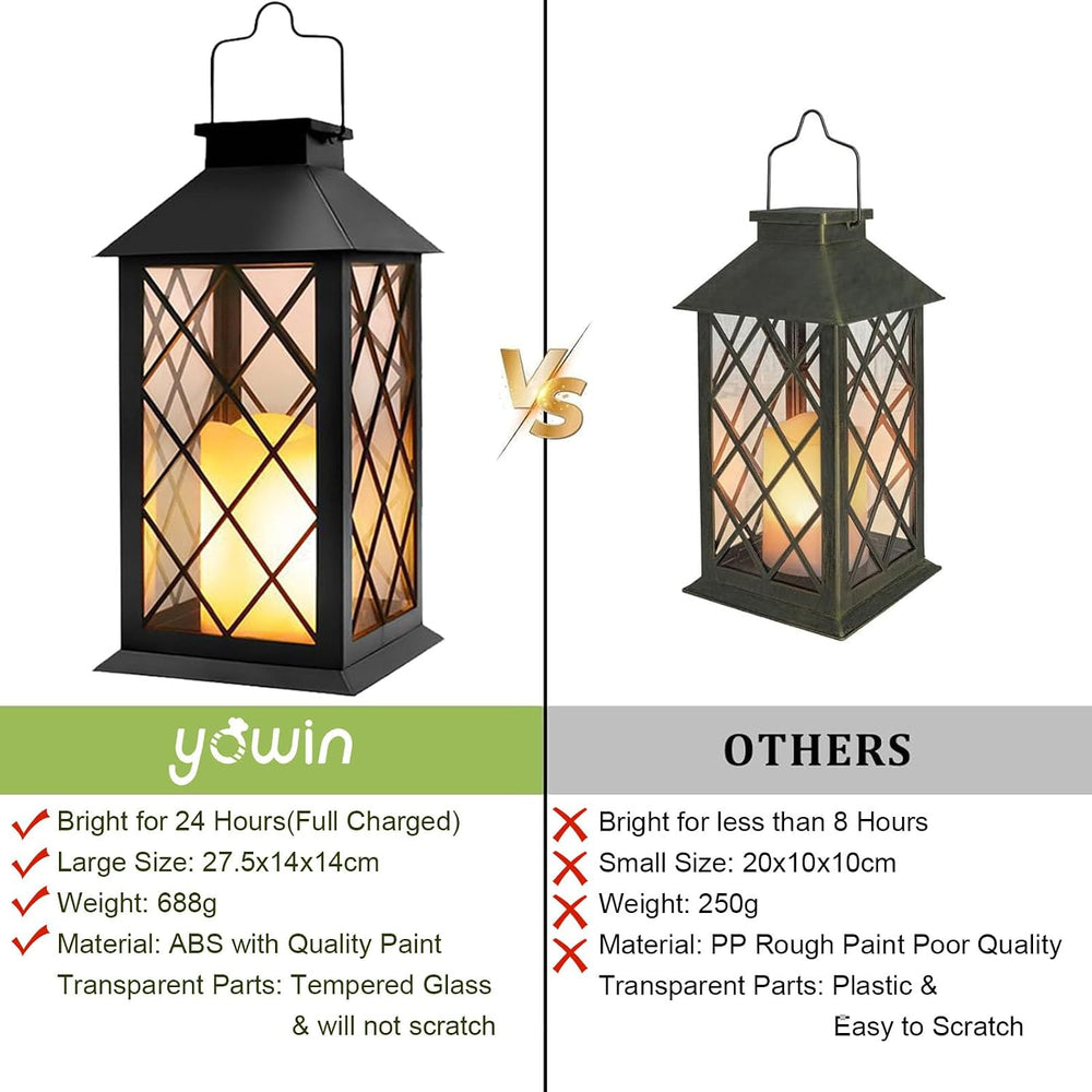 Yowin 2 Pack 14" Large Tempered Glass Solar Lanterns Outdoor Waterproof