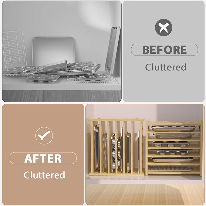 7 Tier Wooden Tray Dividers for Cabinets, Baking Cookie Sheet Organizer - Image 4
