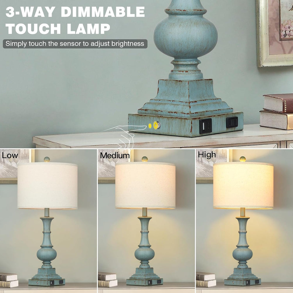 Farmhouse Table Lamps Set of 2, 26" Vintage Rustic Touch Control 3-Way D...