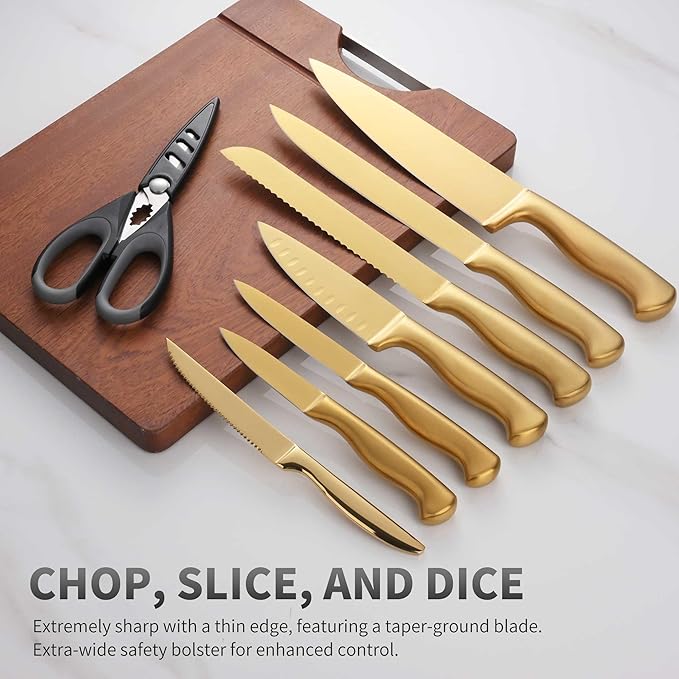 15-Piece Gold Kitchen Knife Block Set