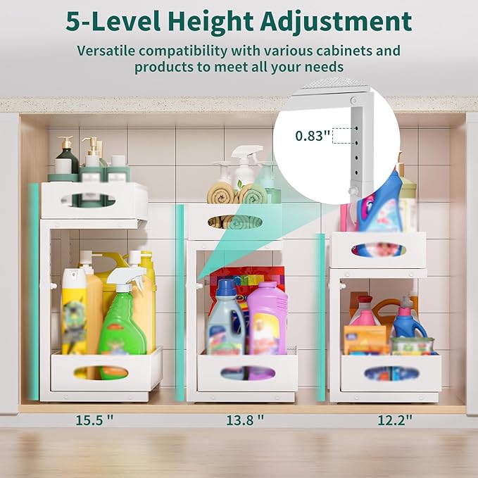 Under Sink Organizer, 1 Pack 2 Tier Metal Slide Out Pull Out Cabinet Organizer - Image 3