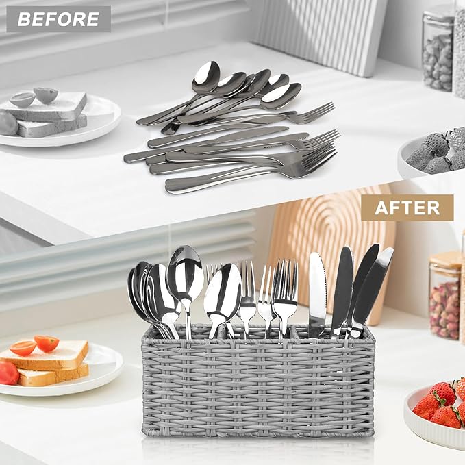 Ayiaren Grey Plastic Cutlery Silverware Holder Small Utensil Organizer Holders - Image 6