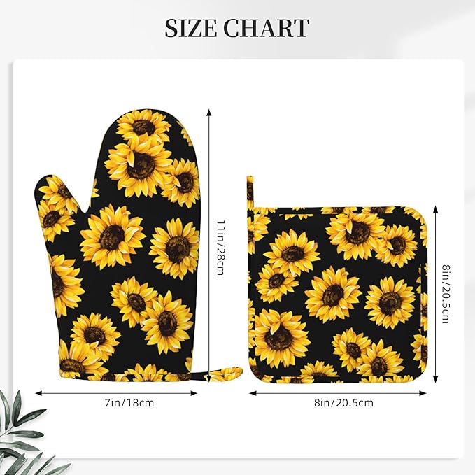 Pretty Sunflower Stylish Oven Mitts and Pot Holders Sets of 4, Heat Resistant - Image 2