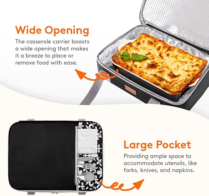 Lifewit Insulated Double Decker Casserole Carrier, Expandable Lasagna Lugger - Image 6