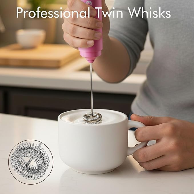 Rechargeable Milk Frother Handheld, 2-IN-1 Dual Spring Whisk Electric Frother - Image 3