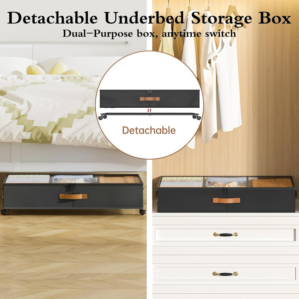 Yecaye Under Bed Storage with Wheels, 2 Pack Under Bed Storage Containers wit...