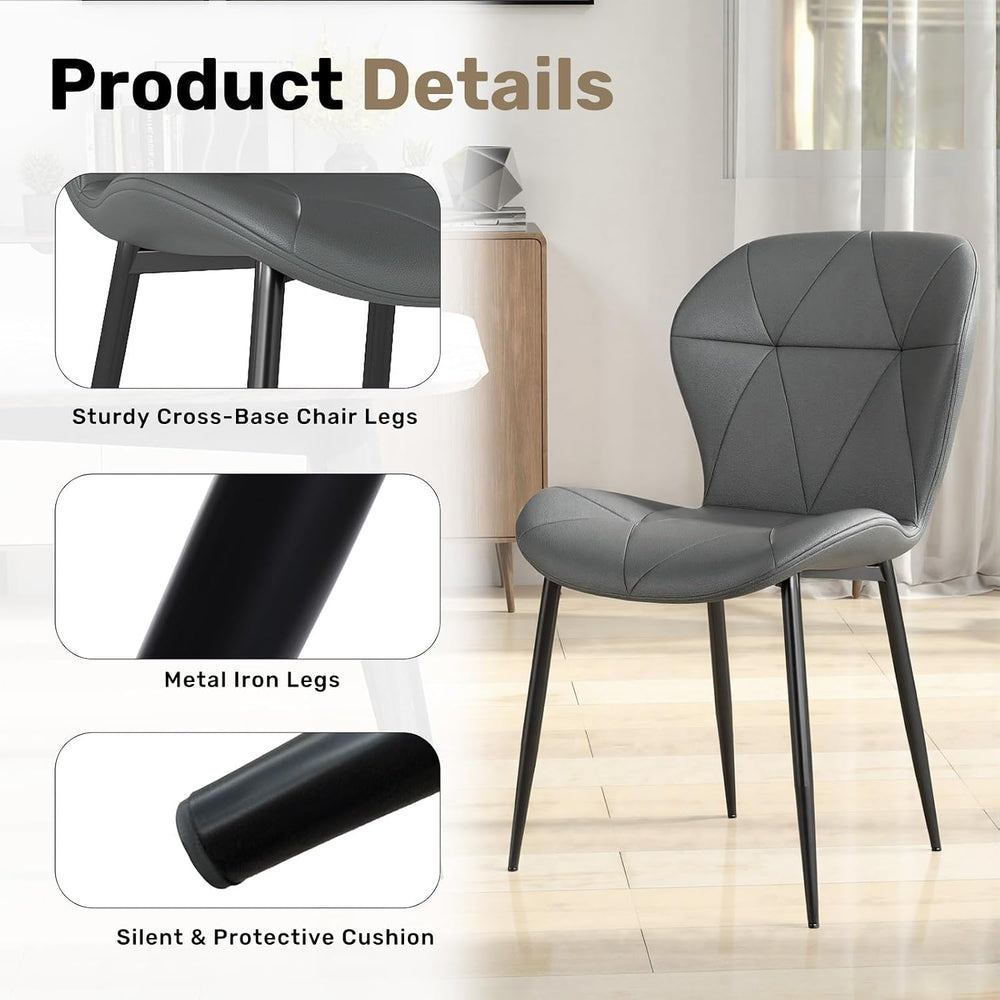 Diamond Dining Chairs Set of 4 PU Leather for Kitchen (Gray)