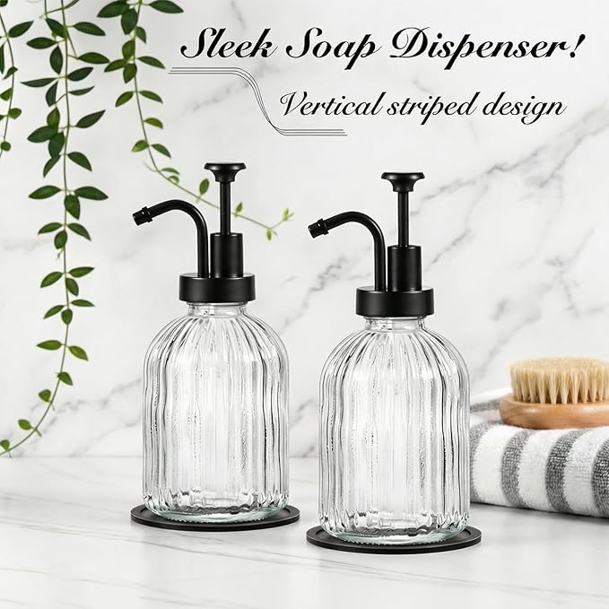 SheeChung Clear Glass Soap Dispenser, 12 Oz Liquid Hand Soap Dispenser - Image 5