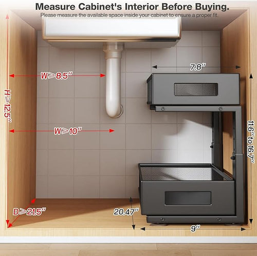 2 Packs 21IN Depth Under Sink Organizer, 2-Tier Pull Out Cabinet Organizer - Image 2