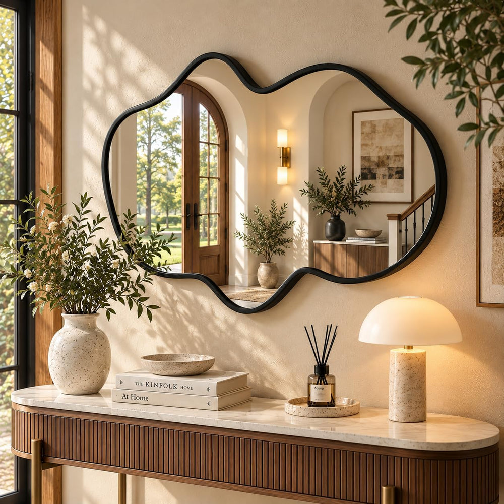 Irregular Wall Mirror, Asymmetrical Black Bathroom Wavy Mirror