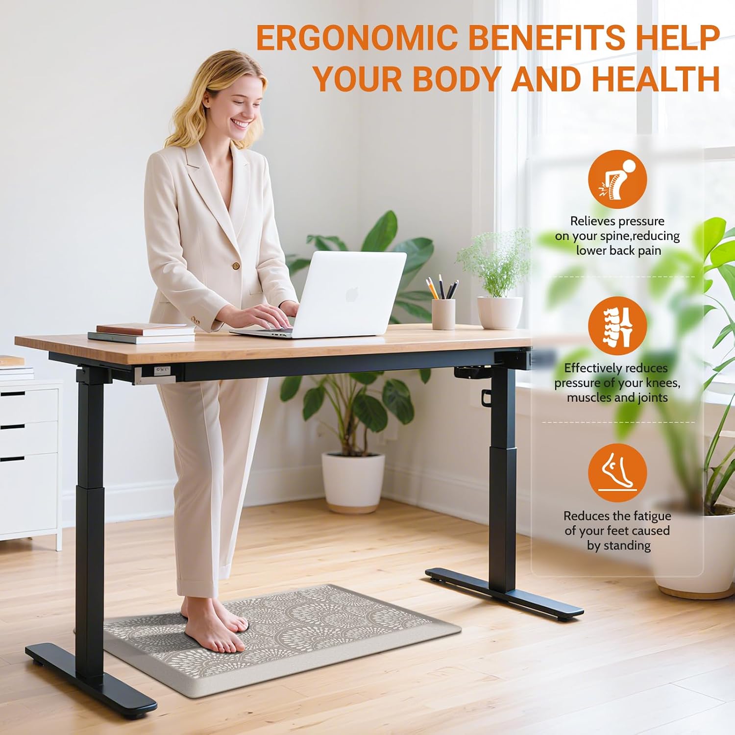 Mattitude 4/5 Inch Kitchen Mat, 17.3x28in Heavy Duty Ergonomic Comfort Foam Standing Desk Mat, Waterproof Non-Slip Standing Mats and Rugs for Kitchen, Office, Khaki