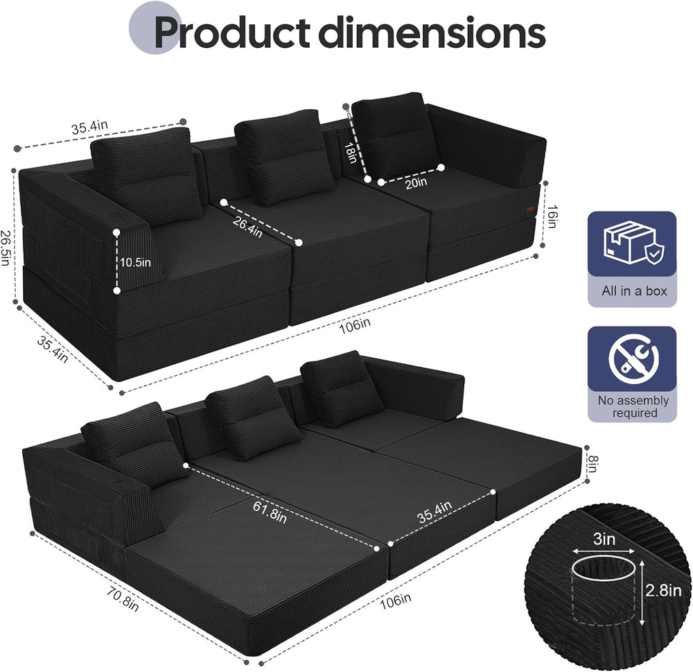 COMAX Futon Sofa Bed, Convertible Sofa Bed, Folding Boneless Couches