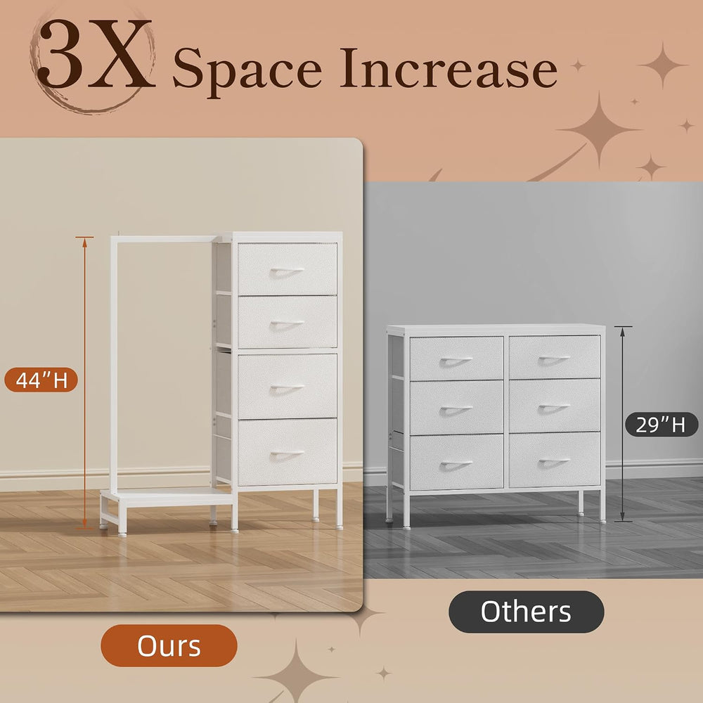 Tall Dresser 44''H with Hanging Rack, 4 Drawers Small Closet Dresser ...