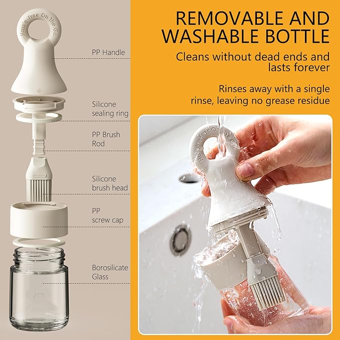 2-in-1 Oil Brush Bottle with Silicone Brush Head, Borosilicate Glass Oil - Image 3