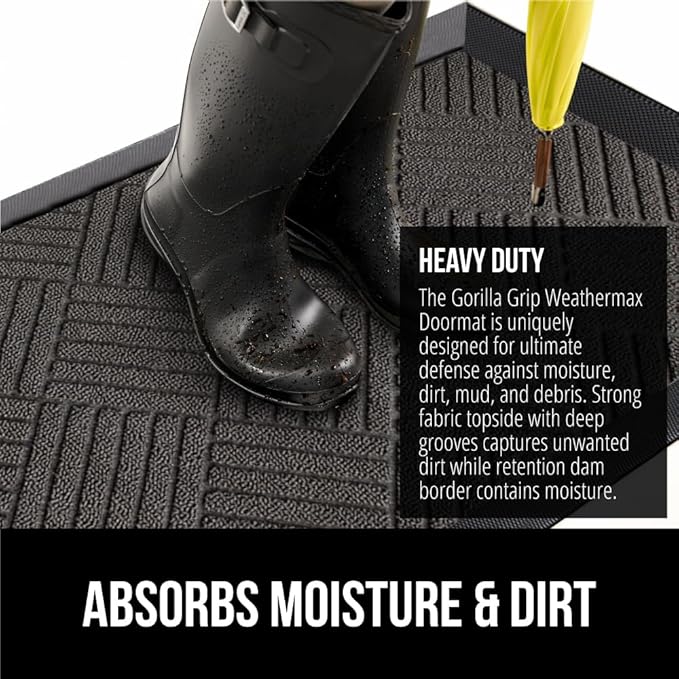 GORILLA GRIP 100% Waterproof All-Season WeatherMAX Doormat, US Designed Natural - Image 4