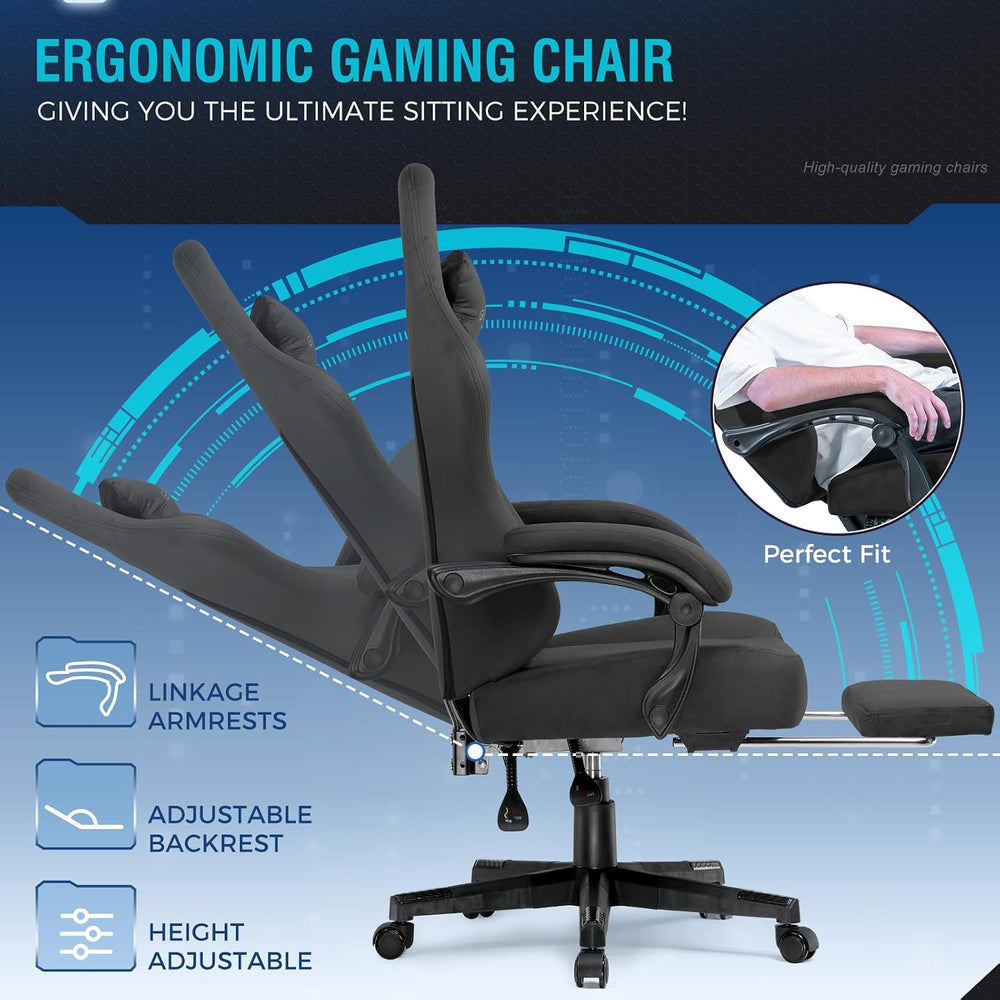 GTPLAYER Big and Tall Gaming Chair Fabric with Pocket Spring Cushion, High Ba...