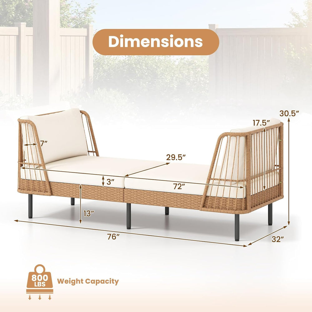 HAPPYGRILL Outdoor Wicker Daybed, Rattan Patio Couch Sofa Bed with Armrests, ...